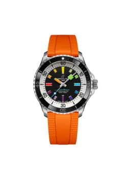 Breitling Superocean Automatic Dive Pro Black Dial Orange Strap Watch, 42 mm