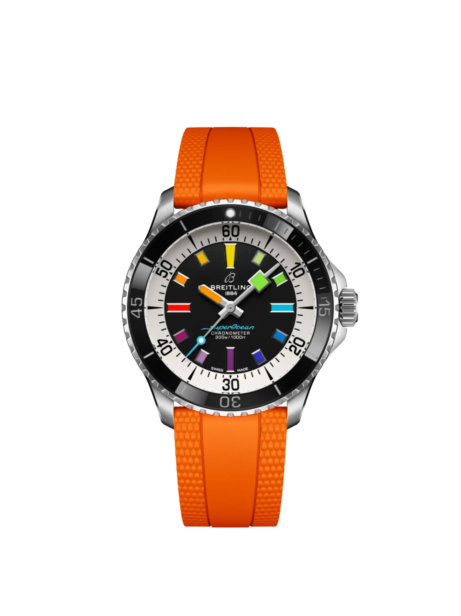 Breitling Superocean Automatic Dive Pro Black Dial Orange Strap Watch, 42 mm