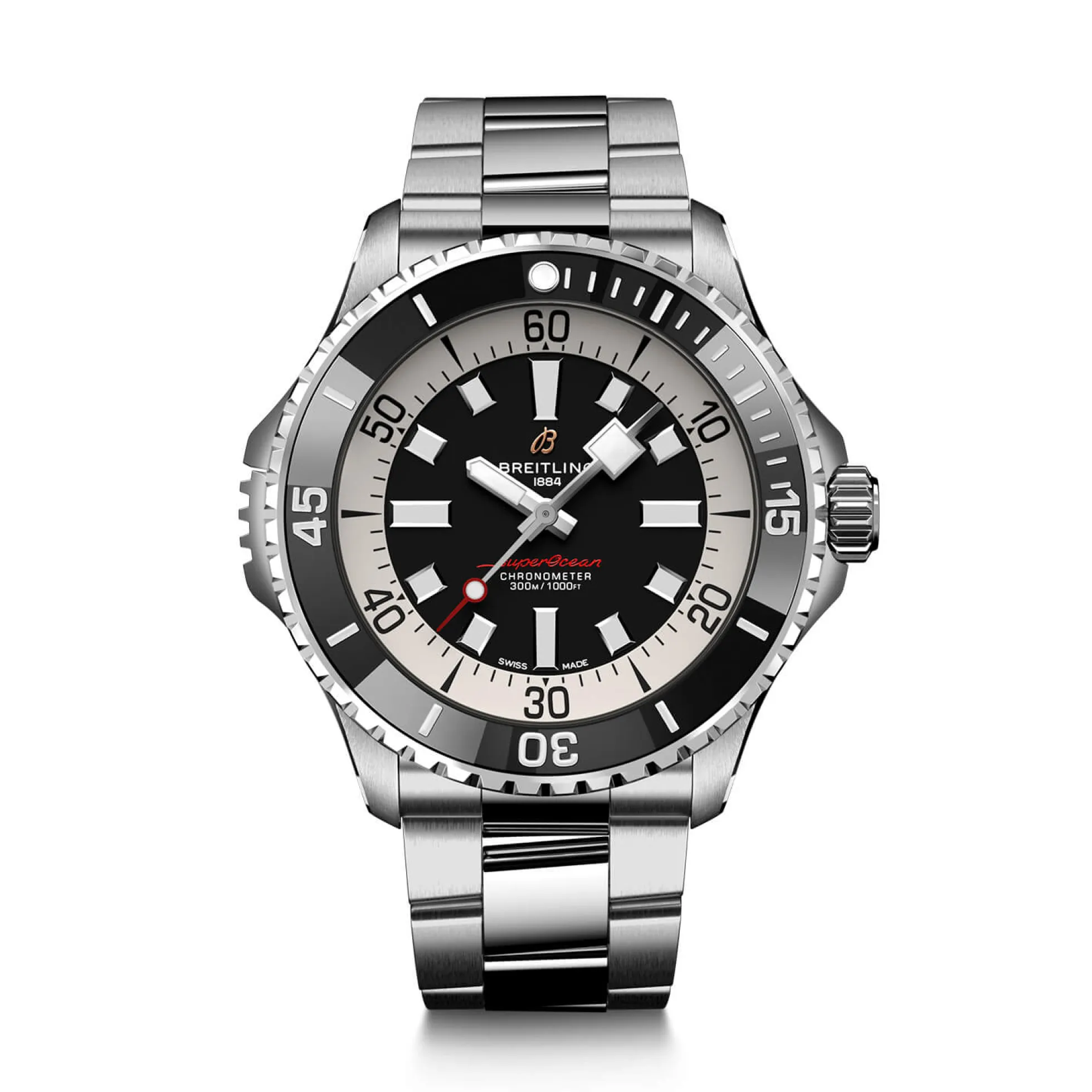 Breitling Superocean Automatic 46 Watch Steel Case Black Dial Steel Bracelet, 46mm