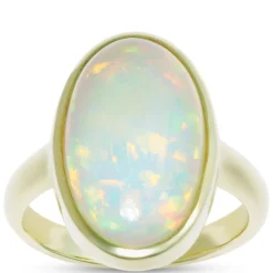 Cabochon Ring with Oval Opal Center Stone, 14K Yellow Gold