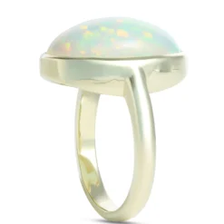 Cabochon Ring with Oval Opal Center Stone, 14K Yellow Gold