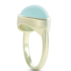 Cabochon Ring with Pear Shaped Aquamarine Gemstone, 14K Yellow Gold