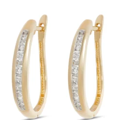 Channel Set Baguette and Round Diamond Hoops, 14K Yellow Gold