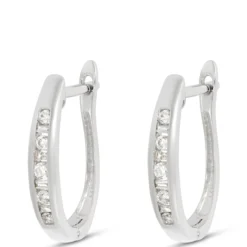 Channel Set Diamond Hoops, 14K White Gold