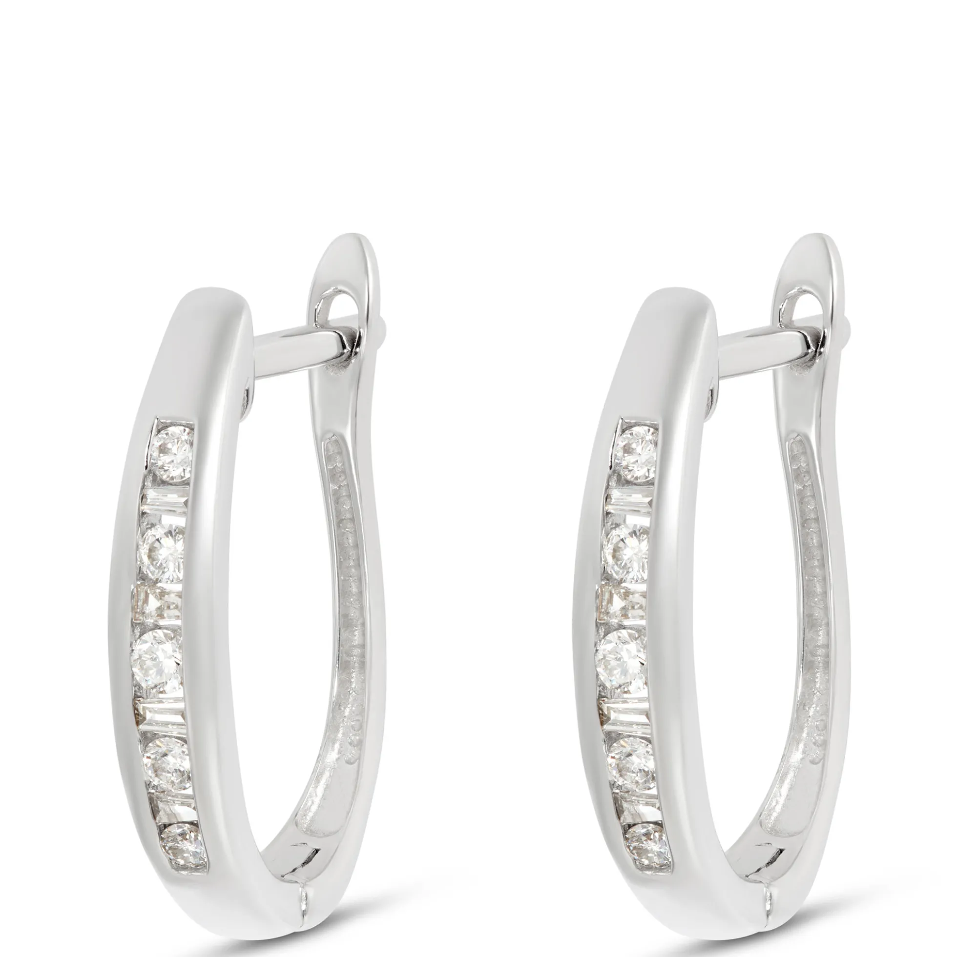 Channel Set Diamond Hoops, 14K White Gold