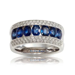 Channel Set Oval Sapphire & Diamond Band 14K