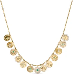 Charm Necklace with 13 Discs, 14K Yellow Gold