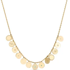 Charm Necklace with 13 Discs, 14K Yellow Gold