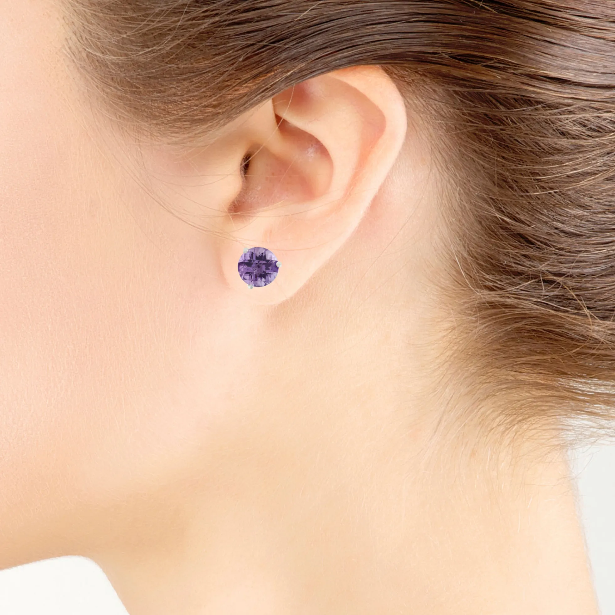 Checkered Amethyst Earrings 14K, 8mm