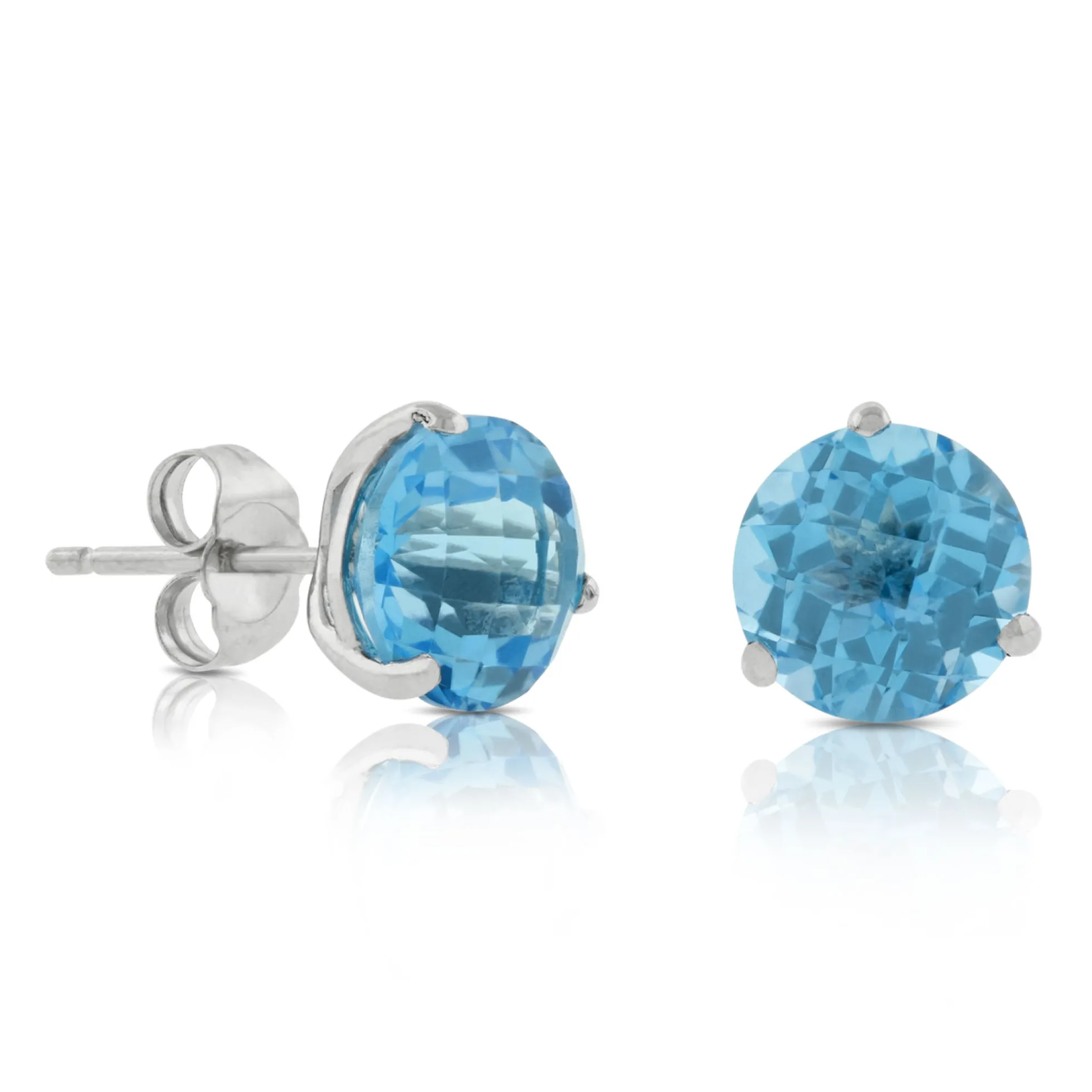 Checkered Blue Topaz Earrings 14K, 8mm