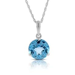 Checkered Blue Topaz Pendant 14K, 8mm