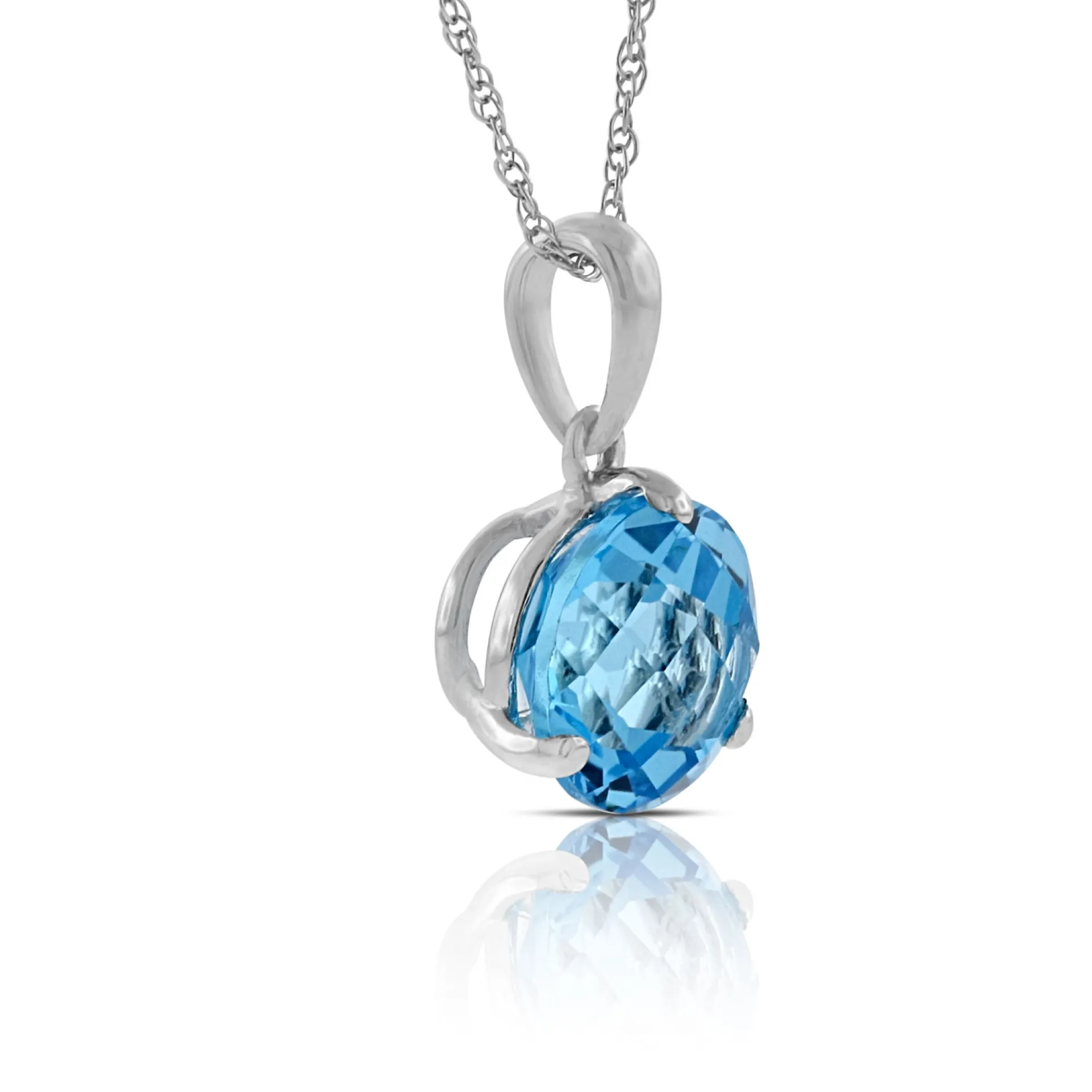 Checkered Blue Topaz Pendant 14K, 8mm