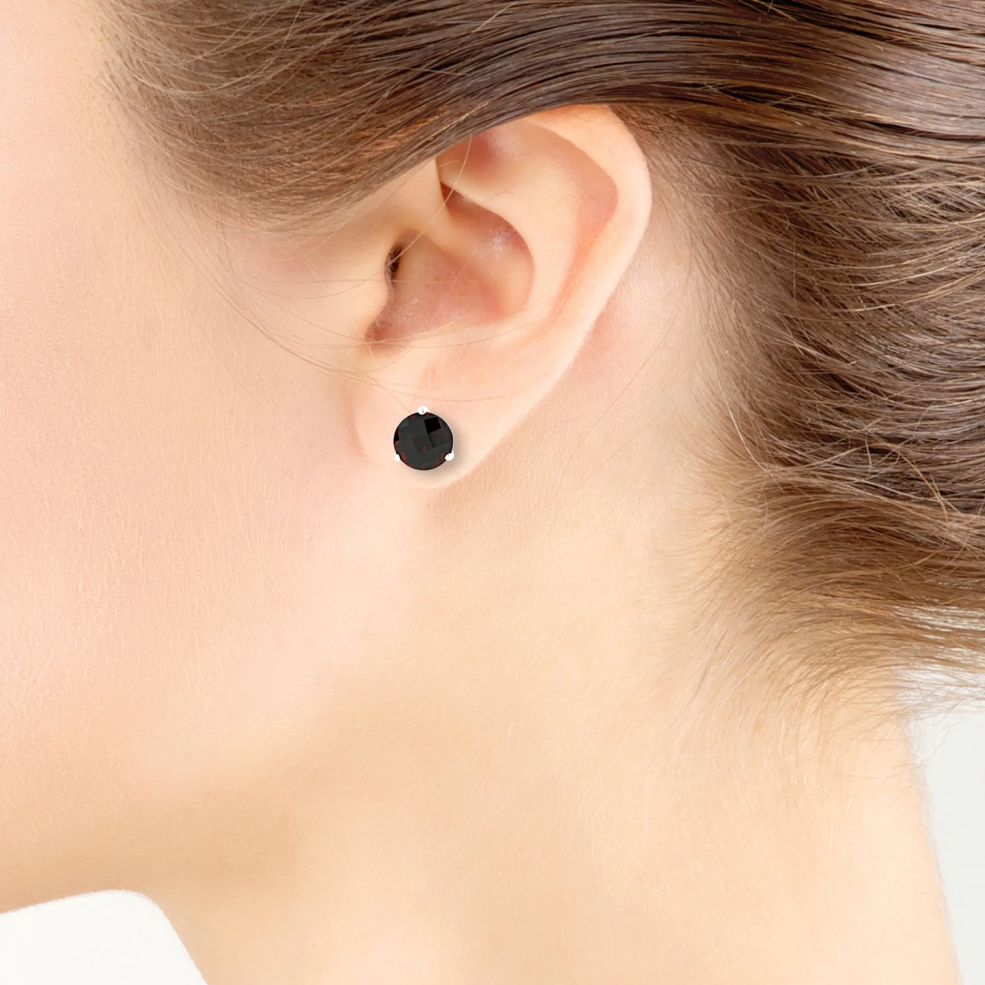 Checkered Garnet Earrings 14K, 8mm