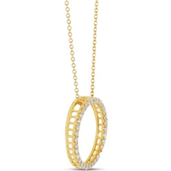 Circle Diamond Pendant Necklace, 14K Yellow Gold