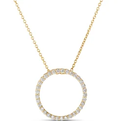 Circle Diamond Pendant Necklace, 14K Yellow Gold