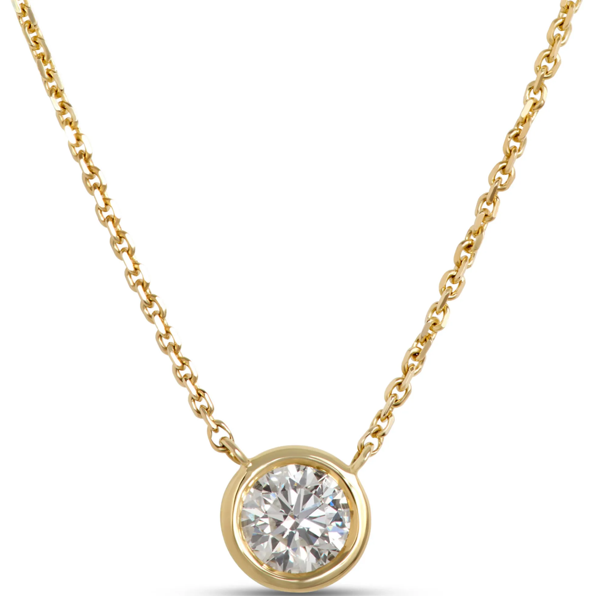 Classic Bezel Set Round Diamond Pendant, ⅓ Carat, 18K Yellow Gold