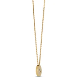 Classic Disc Pendant Necklace with Round Diamonds, 1/10 Total Carat Weight, 14K Yellow Gold