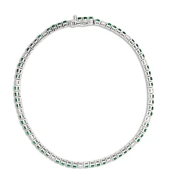 Classic Emerald and Round Diamond Bracelet, ½ Carat Total Weight 14K White Gold