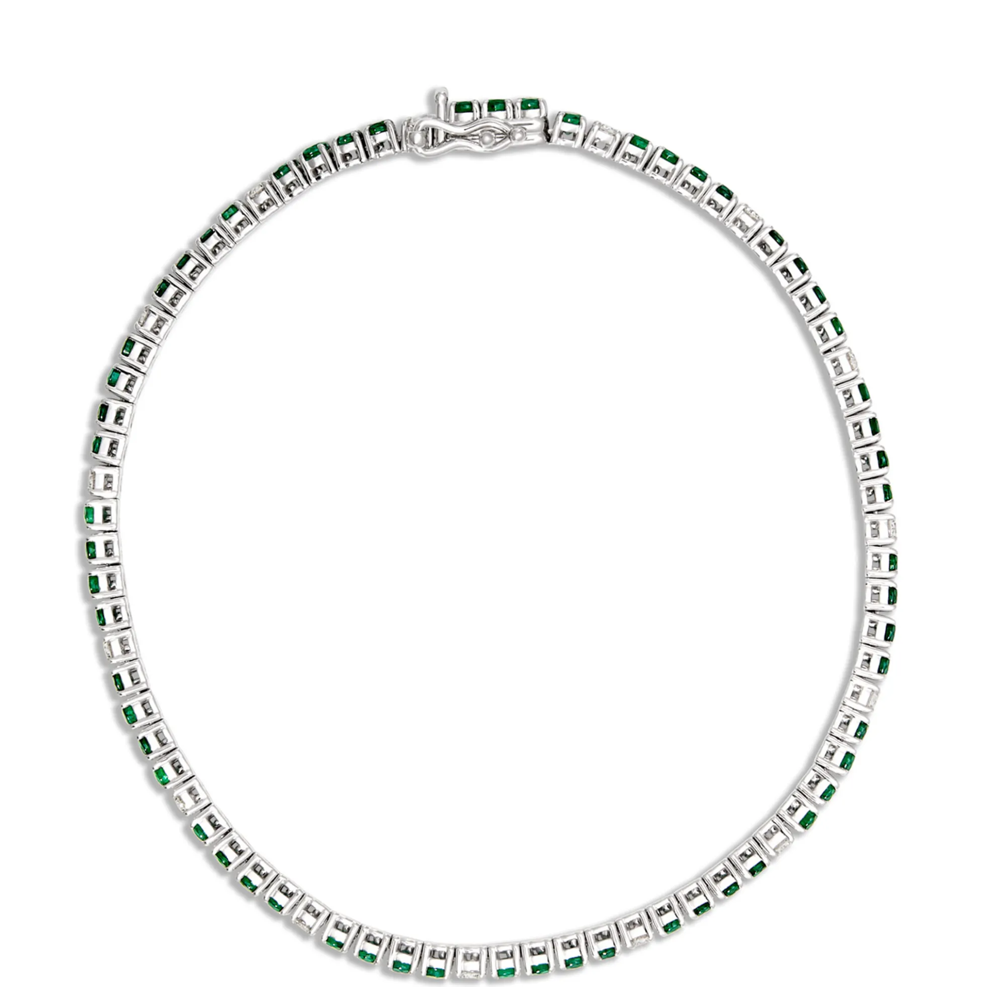 Classic Emerald and Round Diamond Bracelet, ½ Carat Total Weight 14K White Gold