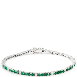 Classic Emerald and Round Diamond Bracelet, ½ Carat Total Weight 14K White Gold