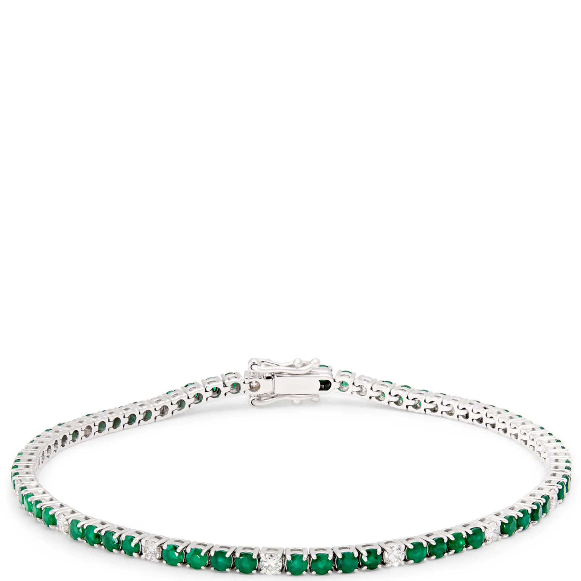 Classic Emerald and Round Diamond Bracelet, ½ Carat Total Weight 14K White Gold