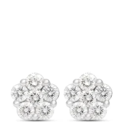 Classic Floral Diamond Studs, 1 Carat, 14K White Gold