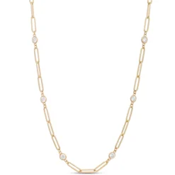 Classic 18-Inch Round Diamond Station Necklace, 1 ½ Total Carat Weight, 14K Yellow Gold