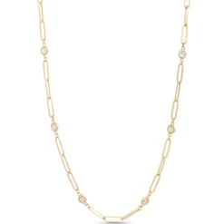 Classic 18-Inch Round Diamond Station Necklace, 1 ½ Total Carat Weight, 14K Yellow Gold