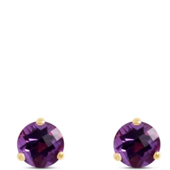 Classic Round Amethyst Studs, 14K Yellow Gold
