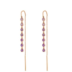 Classic Round Amethyst Threader Earrings, 14K Yellow Gold
