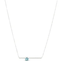 Classic Round Blue Topaz Bar Pendant, 14K Yellow Gold