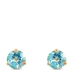 Classic Round Blue Topaz Studs, 14K Yellow Gold