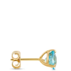 Classic Round Blue Topaz Studs, 14K Yellow Gold