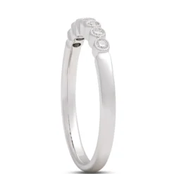 Classic Round Diamond Band with Milgrain Bezels, 1/10 Total Carat Weight, 14K White Gold