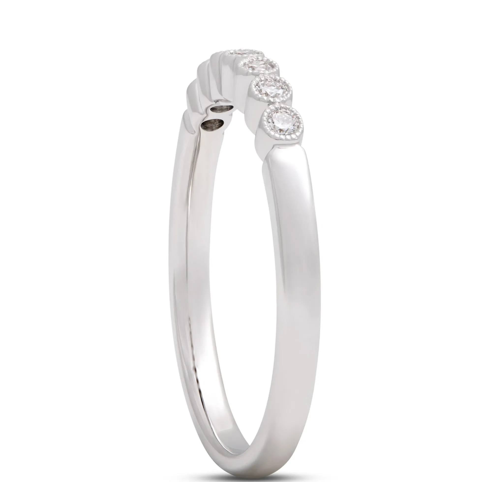 Classic Round Diamond Band with Milgrain Bezels, 1/10 Total Carat Weight, 14K White Gold