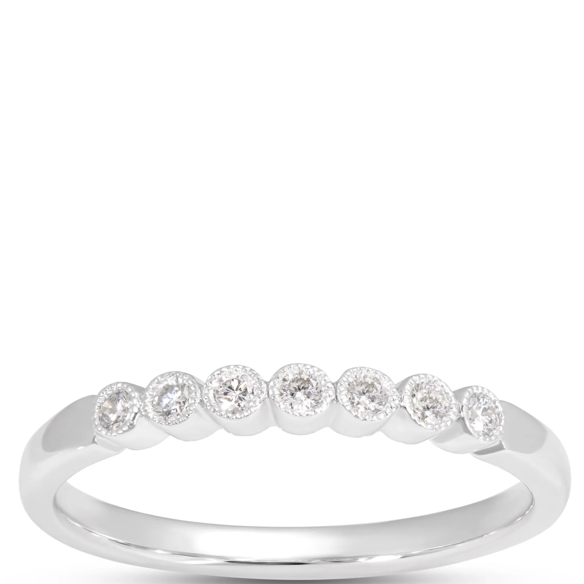 Classic Round Diamond Band with Milgrain Bezels, 1/10 Total Carat Weight, 14K White Gold