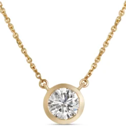 Classic Round Diamond Bezel Pendant, ⅔ Carat Total Weight, 18K Yellow Gold