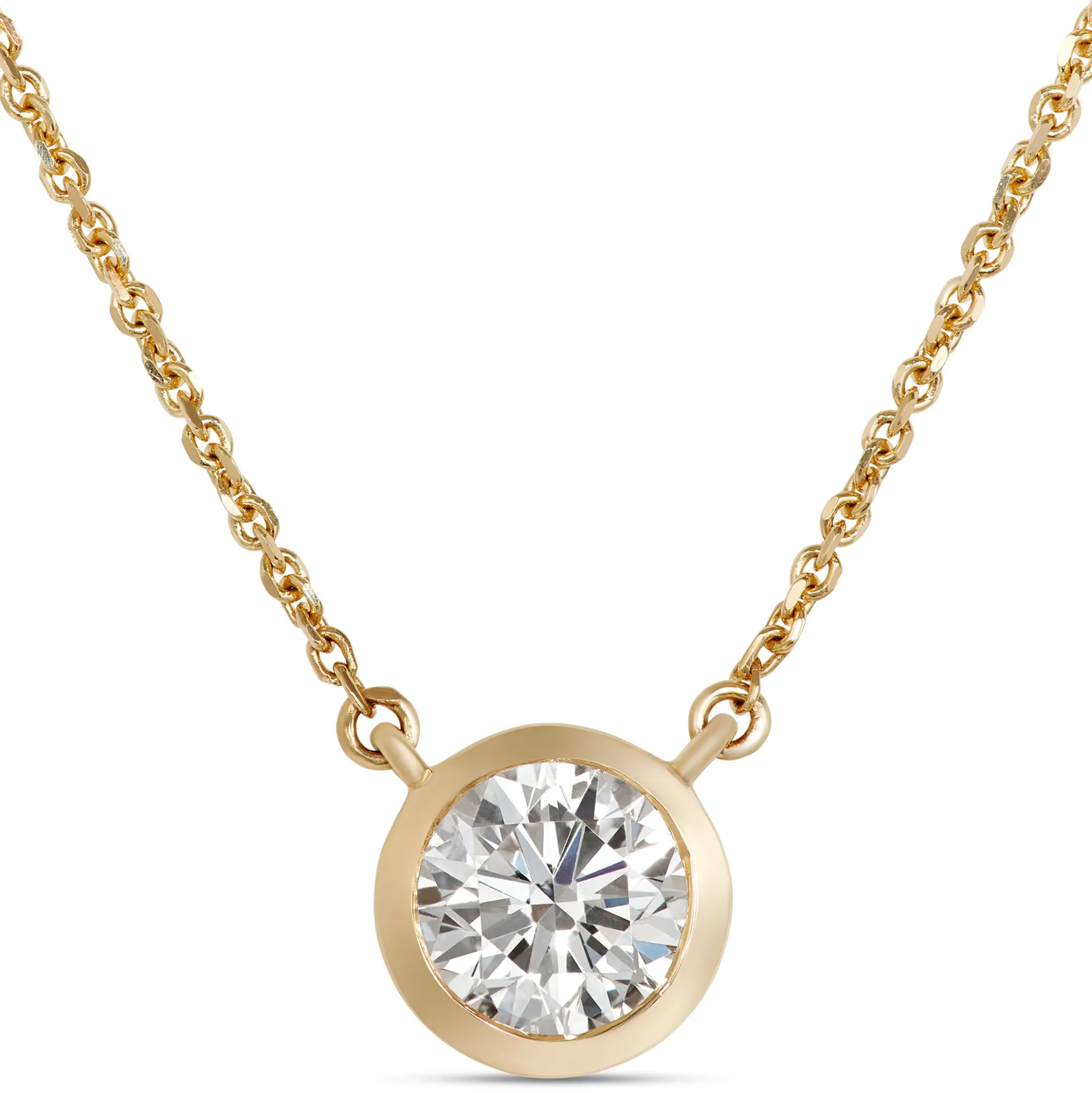 Classic Round Diamond Bezel Pendant, ⅔ Carat Total Weight, 18K Yellow Gold