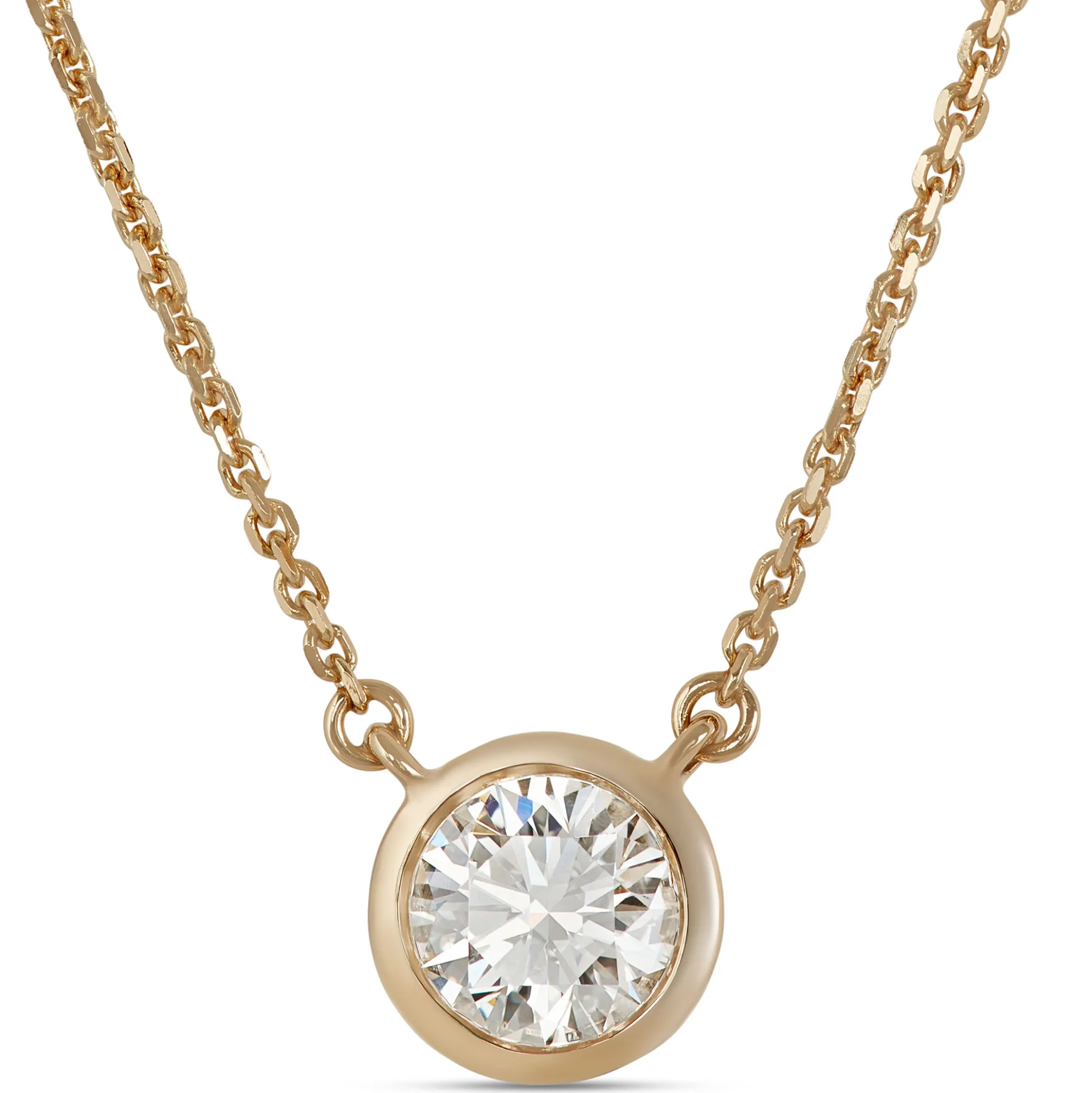 Classic Round Diamond Bezel Pendant, ½ Carat Total Weight, 18K Yellow Gold