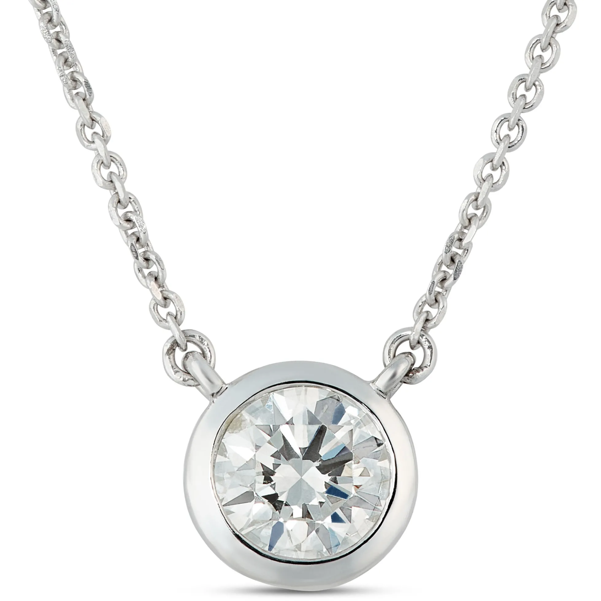 Classic Round Diamond Bezel Pendant, ½ Carat Total Weight, 18K White Gold