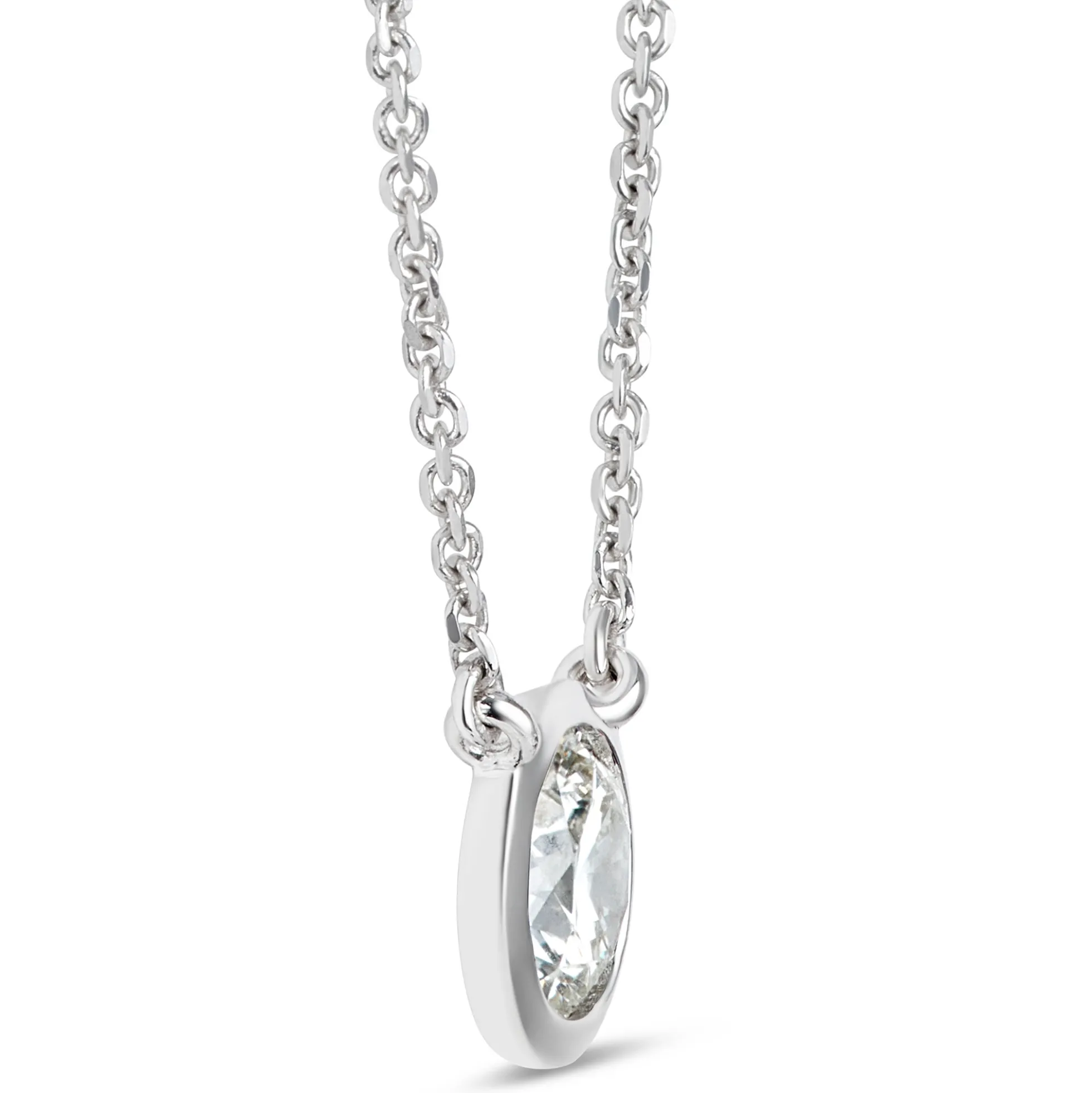 Classic Round Diamond Bezel Pendant, ½ Carat Total Weight, 18K White Gold