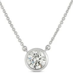 Classic Round Diamond Bezel Pendant, ⅔ Carat Total Weight, 18K White Gold