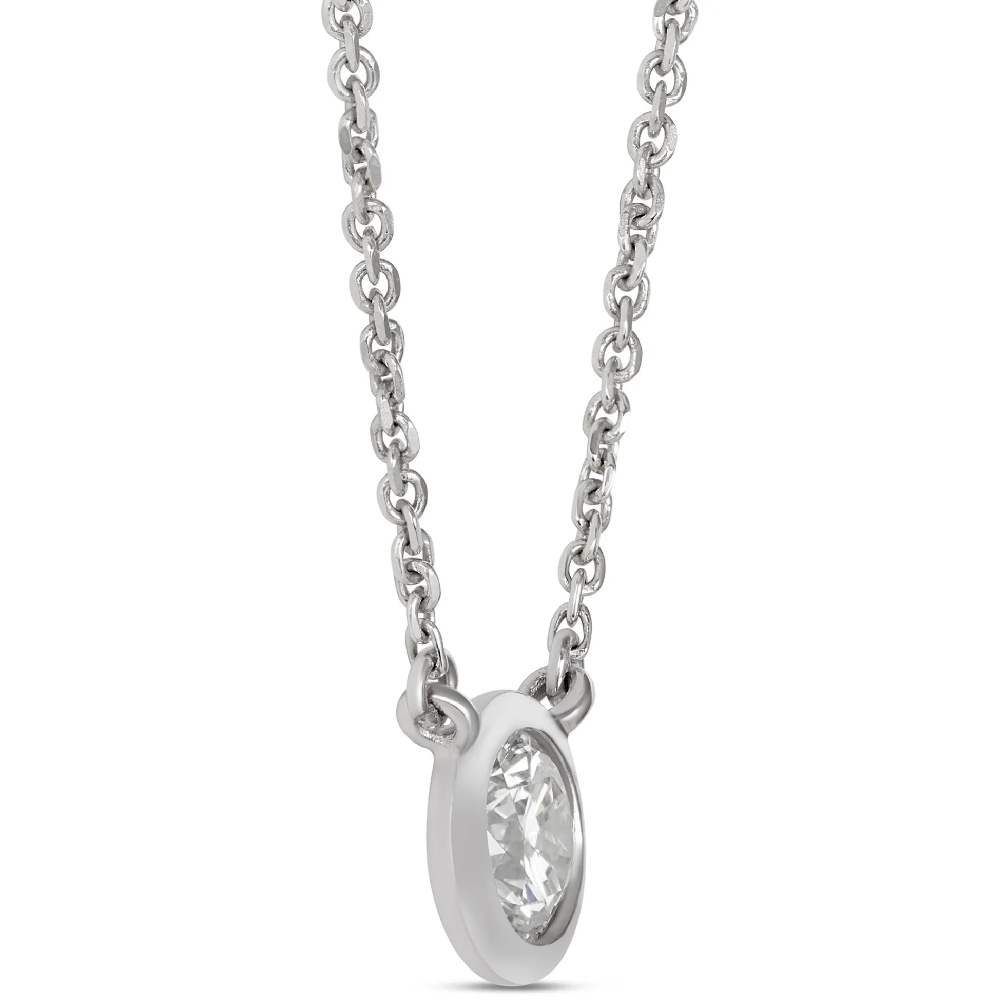 Classic Round Diamond Bezel Pendant, ⅓ Carat Total Weight, 18K White Gold