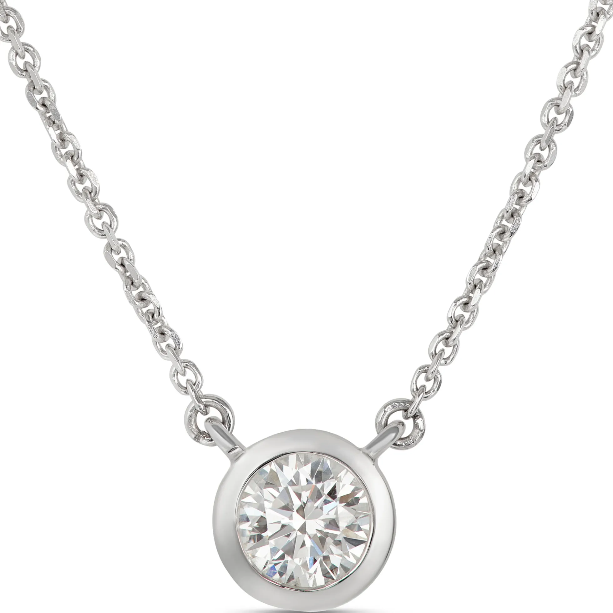 Classic Round Diamond Bezel Pendant, ⅓ Carat Total Weight, 18K White Gold