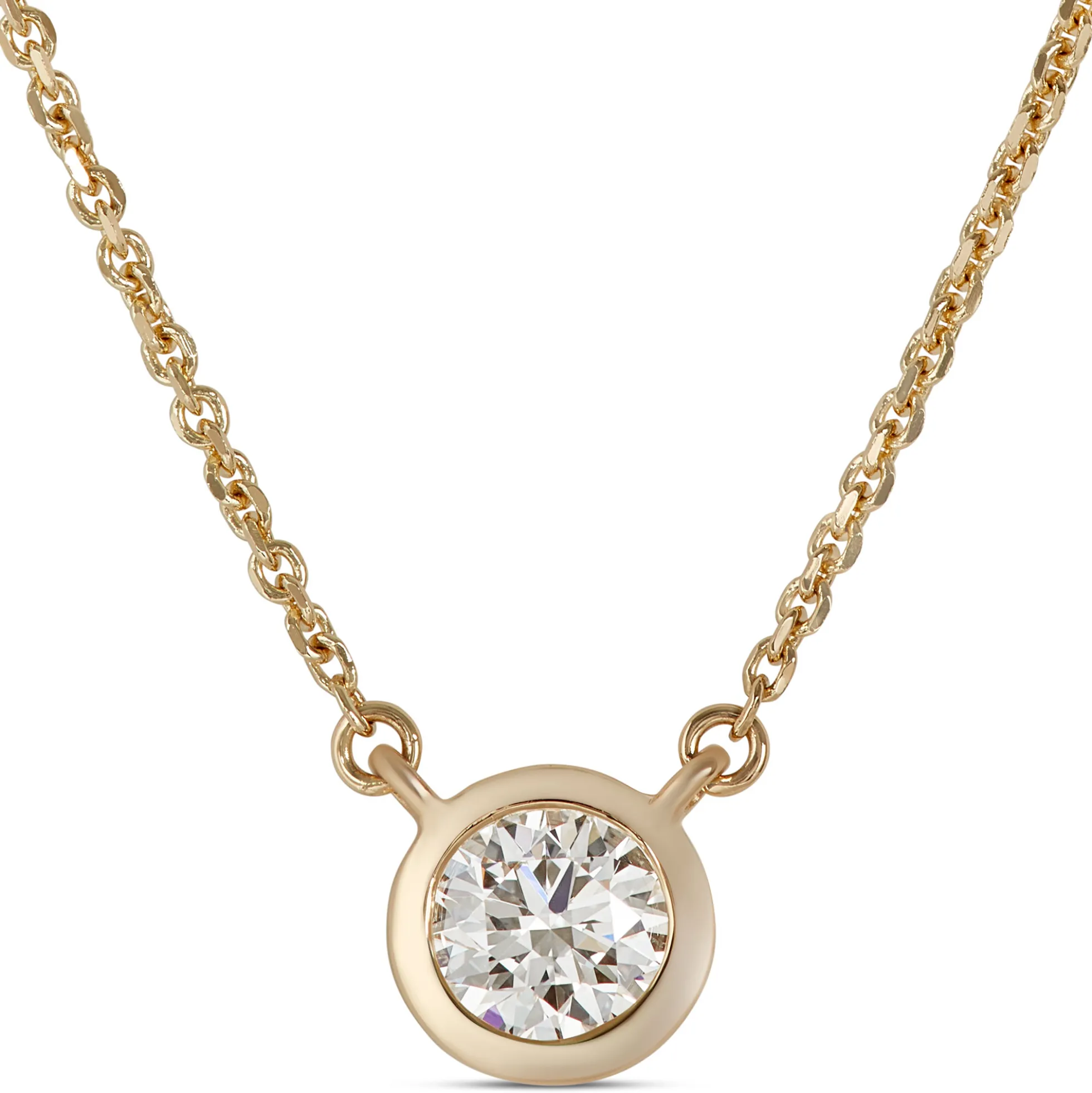 Classic Round Diamond Bezel Pendant, ⅓ Carat Total Weight, 18K Yellow Gold