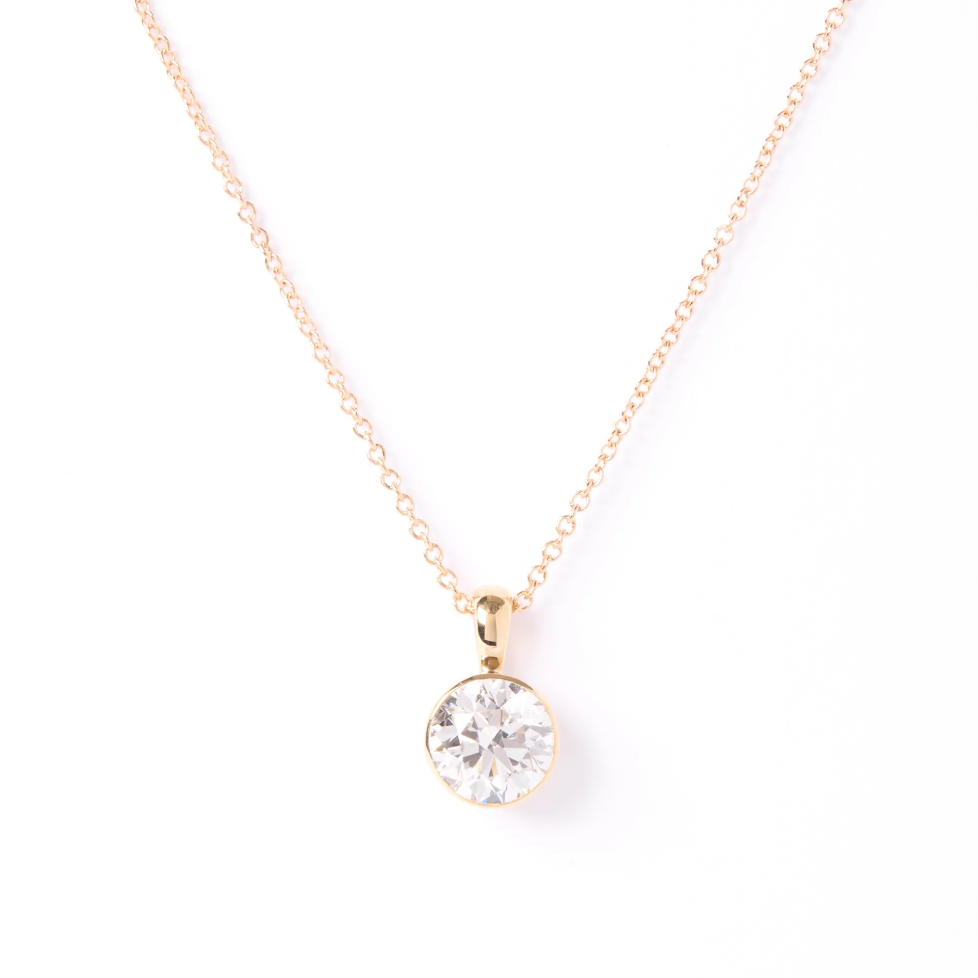 Classic Round Diamond Invisible Bezel Pendant, 1 Carat Total Weight, 14K Yellow Gold