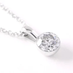 Classic Round Diamond Invisible Bezel Pendant, ½ Carat Total Weight, 14K White Gold