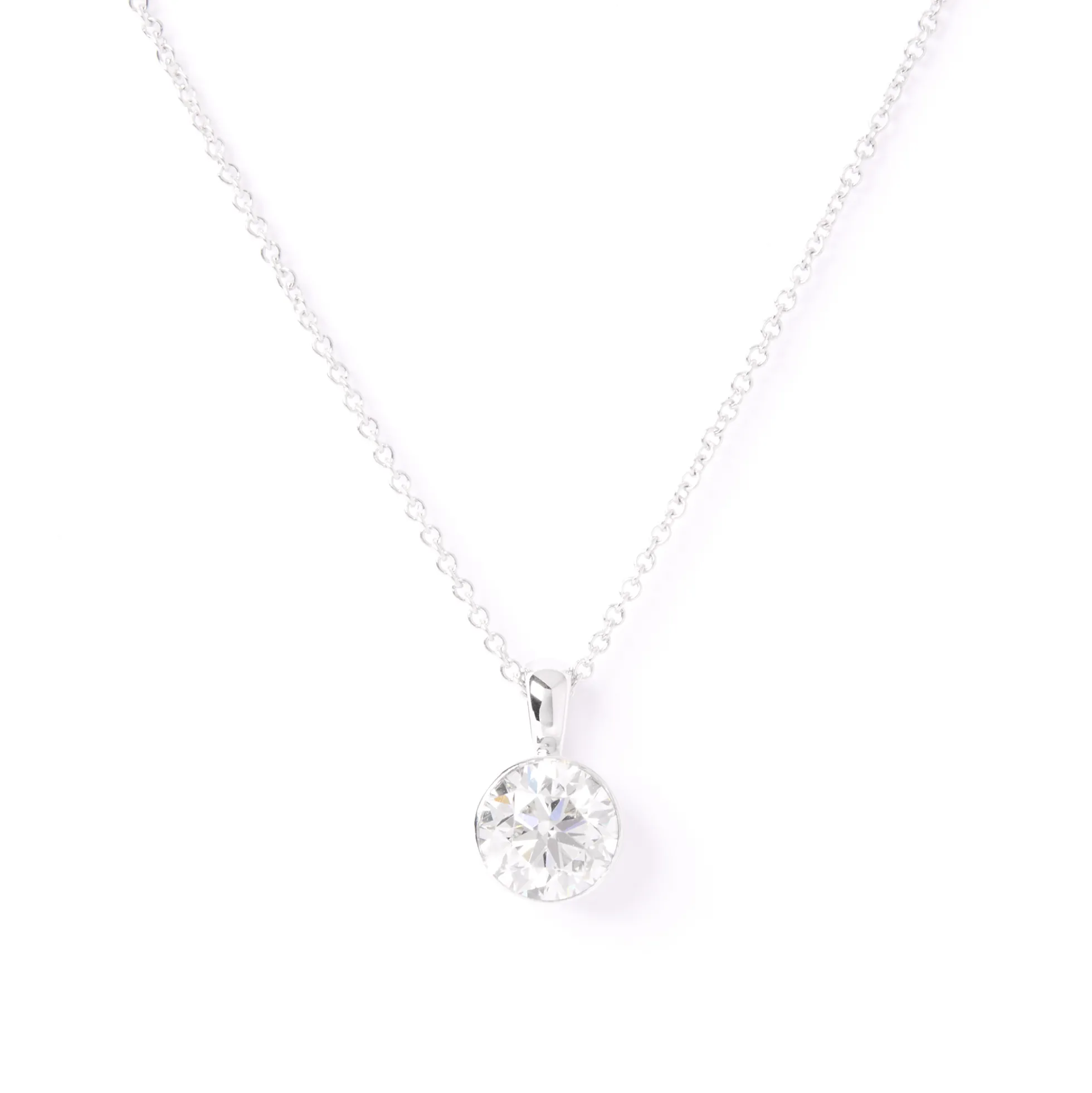 Classic Round Diamond Invisible Bezel Pendant, 1 Carat Total Weight, 14K White Gold