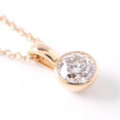 Classic Round Diamond Invisible Bezel Pendant, ½ Carat Total Weight, 14K Yellow Gold