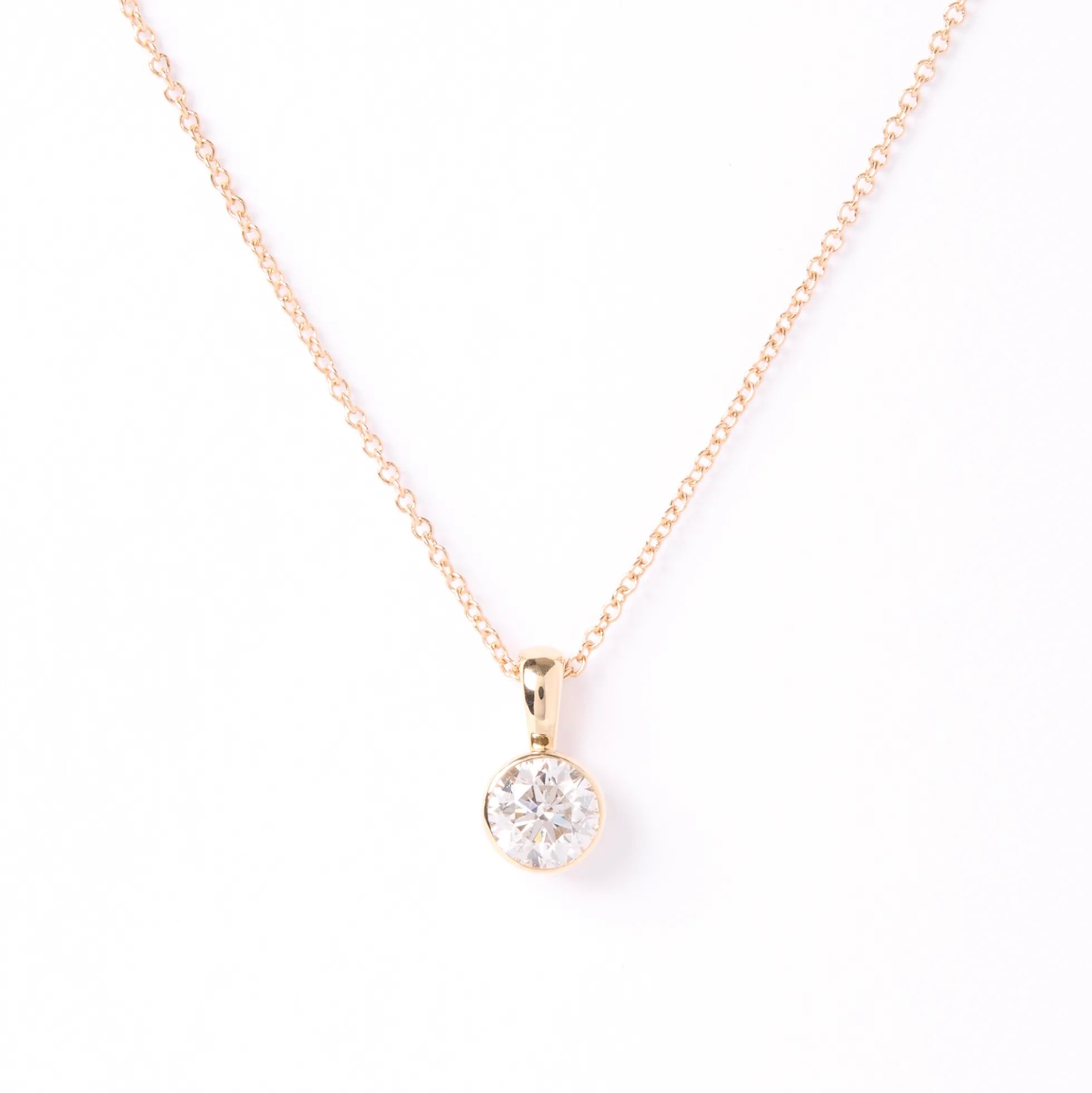 Classic Round Diamond Invisible Bezel Pendant, ½ Carat Total Weight, 14K Yellow Gold